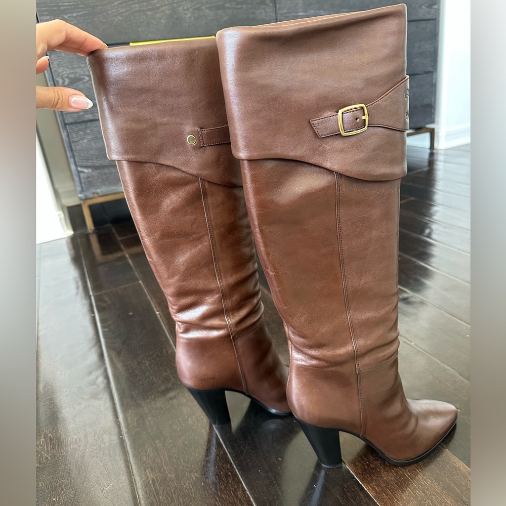CELINE WILTERN Calfskin RIDING BOOT WITH TRIOMPHE 90mm Brown KneeHigh Boots 39.5 - Picture 6 of 16